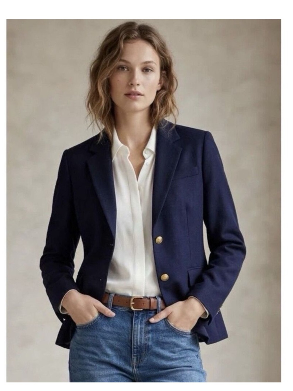 J.Crew Schoolboy Blazer Navy Blue Wool Gold Crest Buttons Size 6 Preppy Career